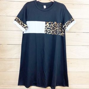 Black And Leopard Color block A line dress size L new without tags